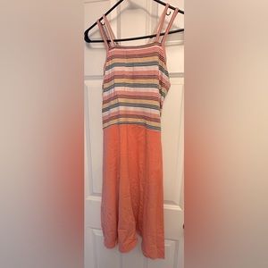 NWOT  Pact fit and flare, coral and stripes midi double strap dress - size XL